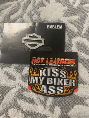Harley-Davidson Black, White, Orange Flame Patch and Harley pin